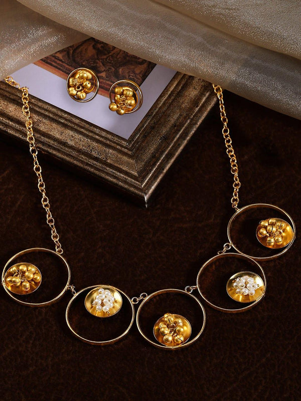 Rubans 24K Gold Plated Handcrafted Unique Necklace Set With Circular Design - Indiakreations