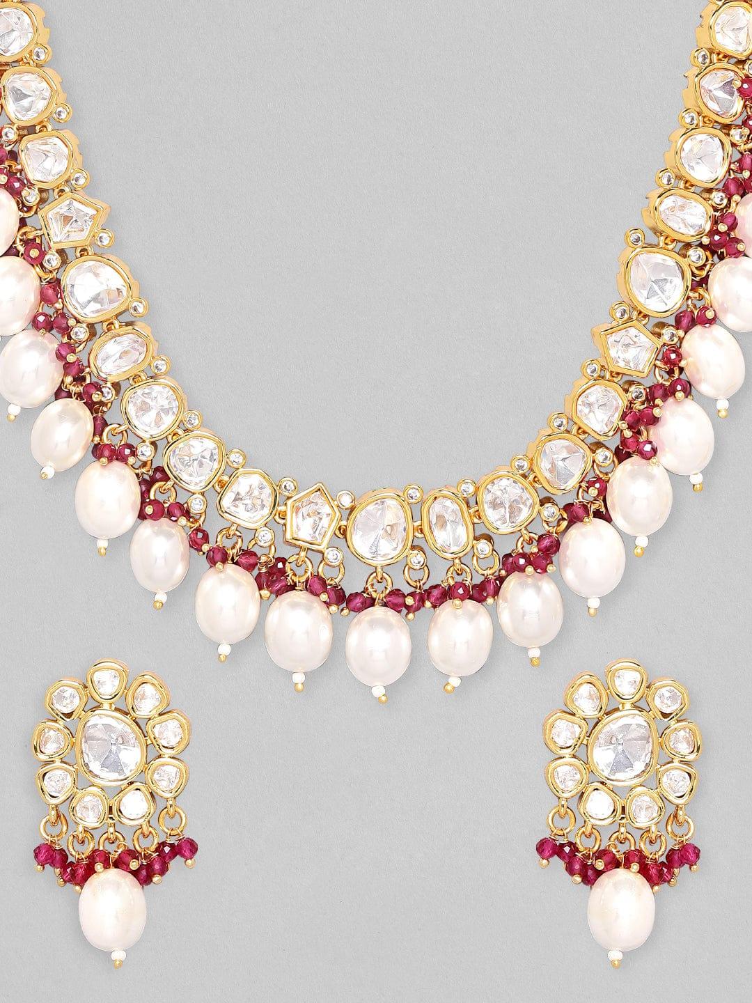 Rubans Kundan Pearl Necklace Set - Indiakreations