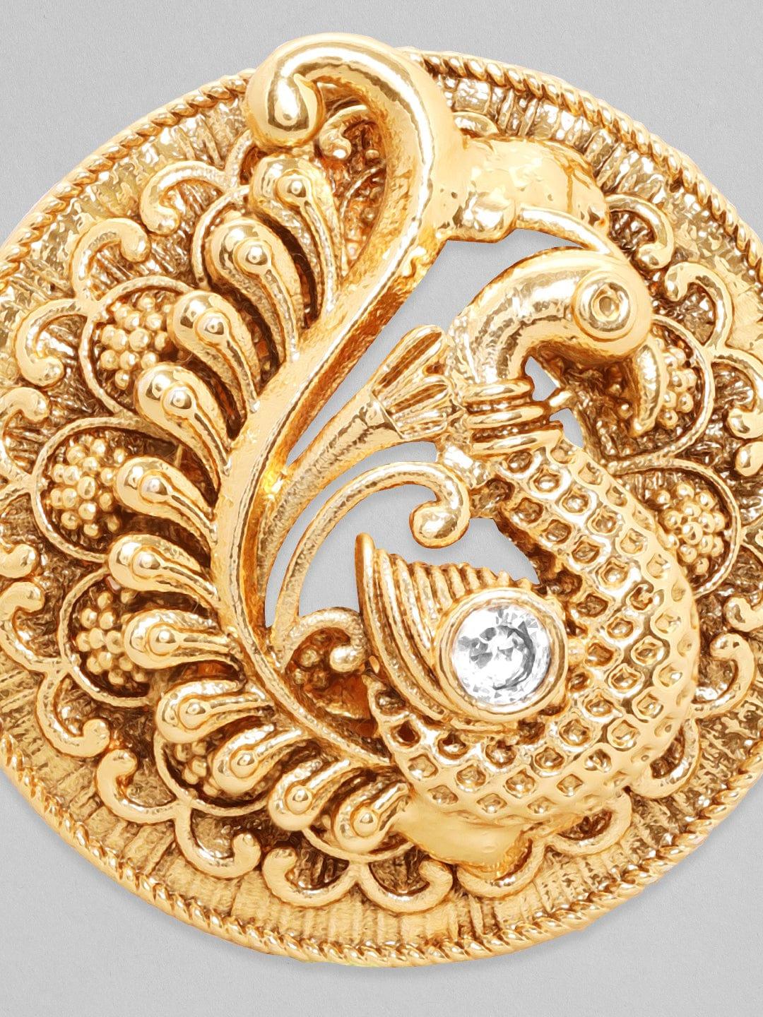 Rubans Luxury 22K Pure Gold Plated Finely Detailed Peacock Statememt Ring. - Indiakreations