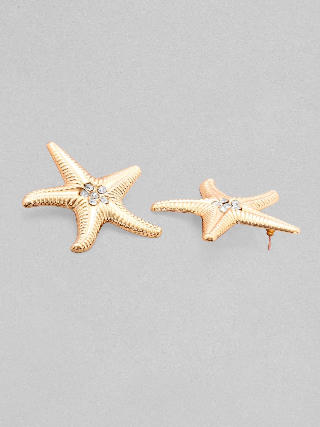 Rubans Voguish 18k Gold-Plated Zircon Studded Star Shaped Studs Earrings - Indiakreations