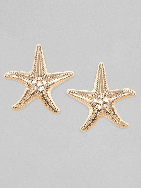 Rubans Voguish 18k Gold-Plated Zircon Studded Star Shaped Studs Earrings - Indiakreations