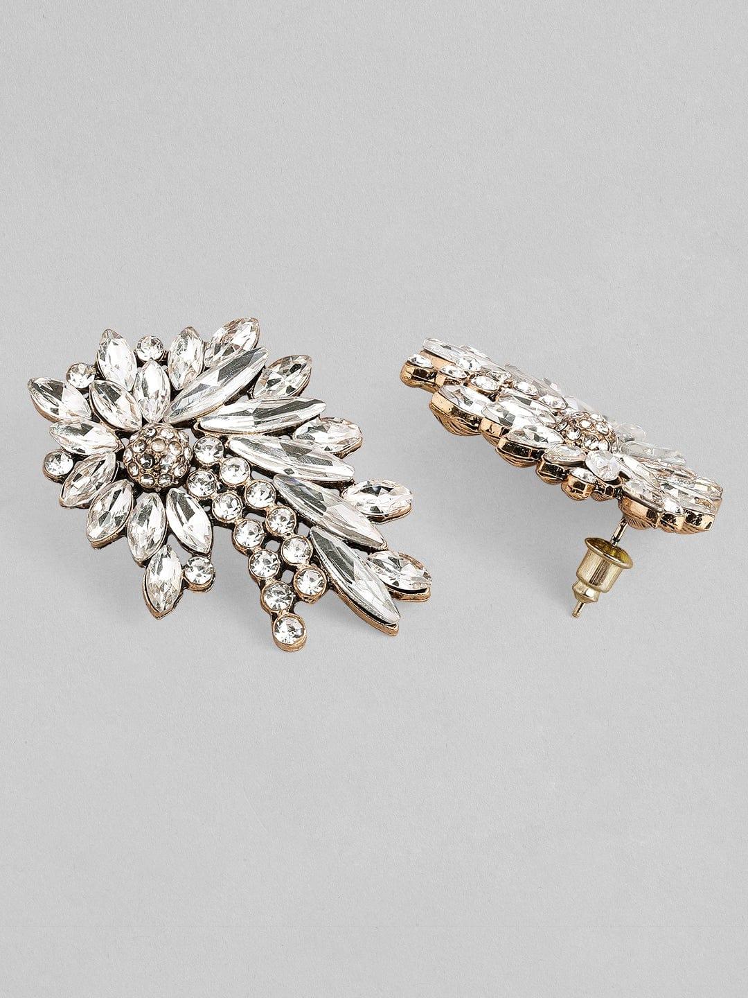 Rubans Voguish Gold Plated Crystal Studded Studs Earrings - Indiakreations