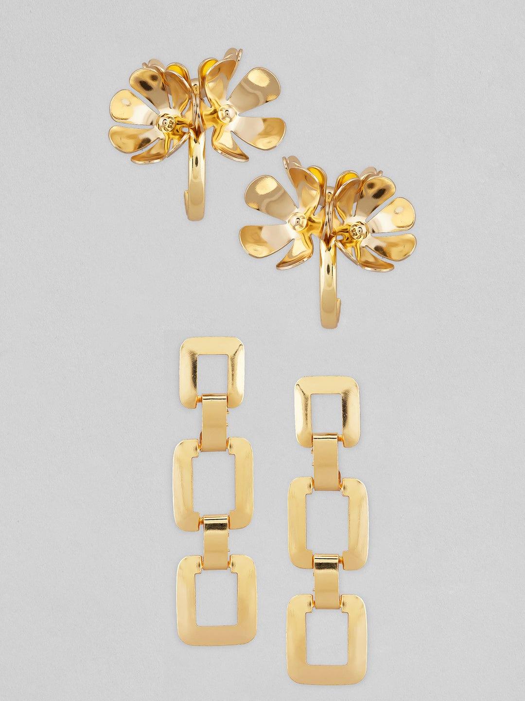 Rubans Voguish Gold-Toned Set of 2 Floral Studs Earrings - Indiakreations