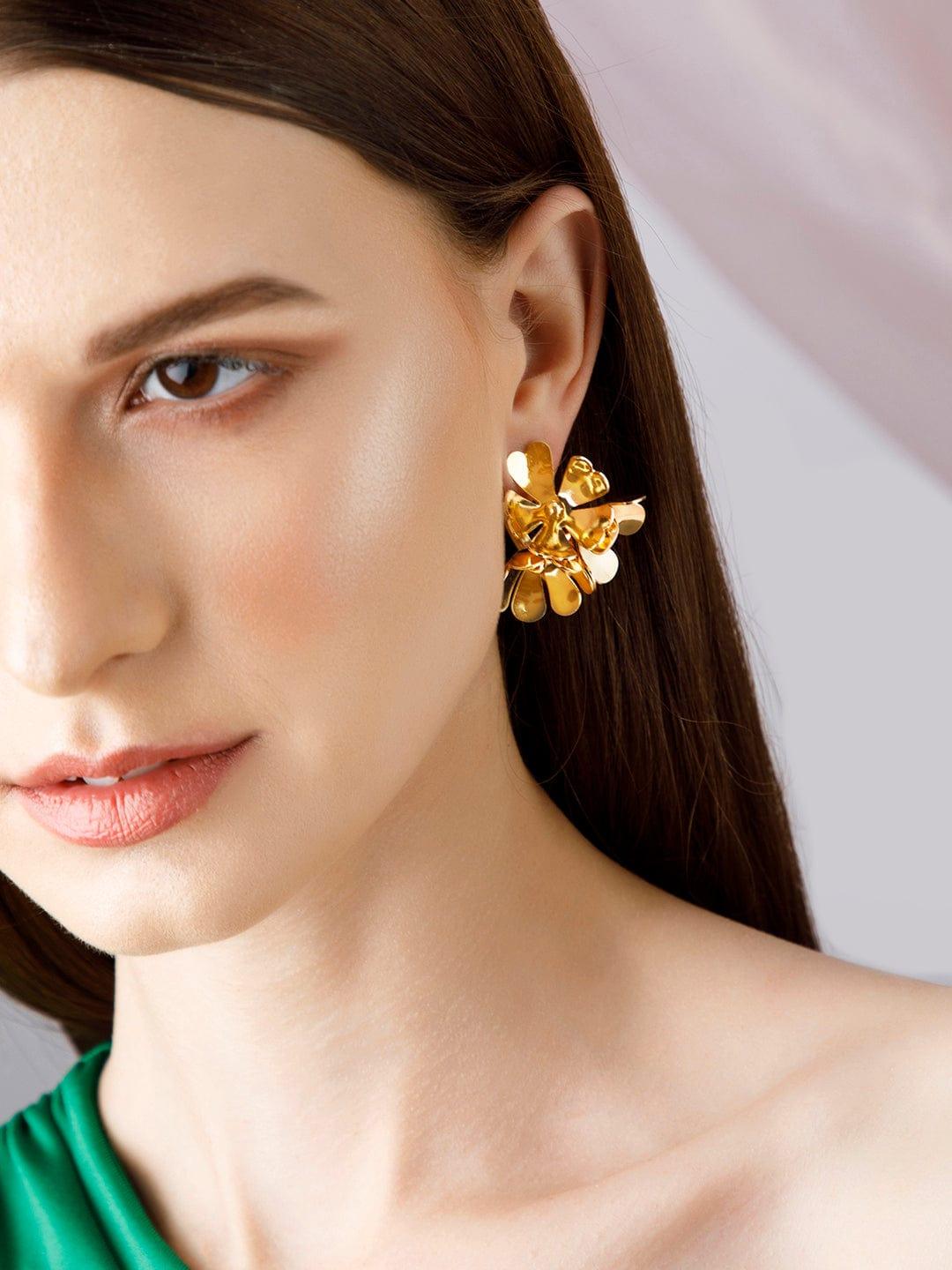 Rubans Voguish Gold-Toned Set of 2 Floral Studs Earrings - Indiakreations