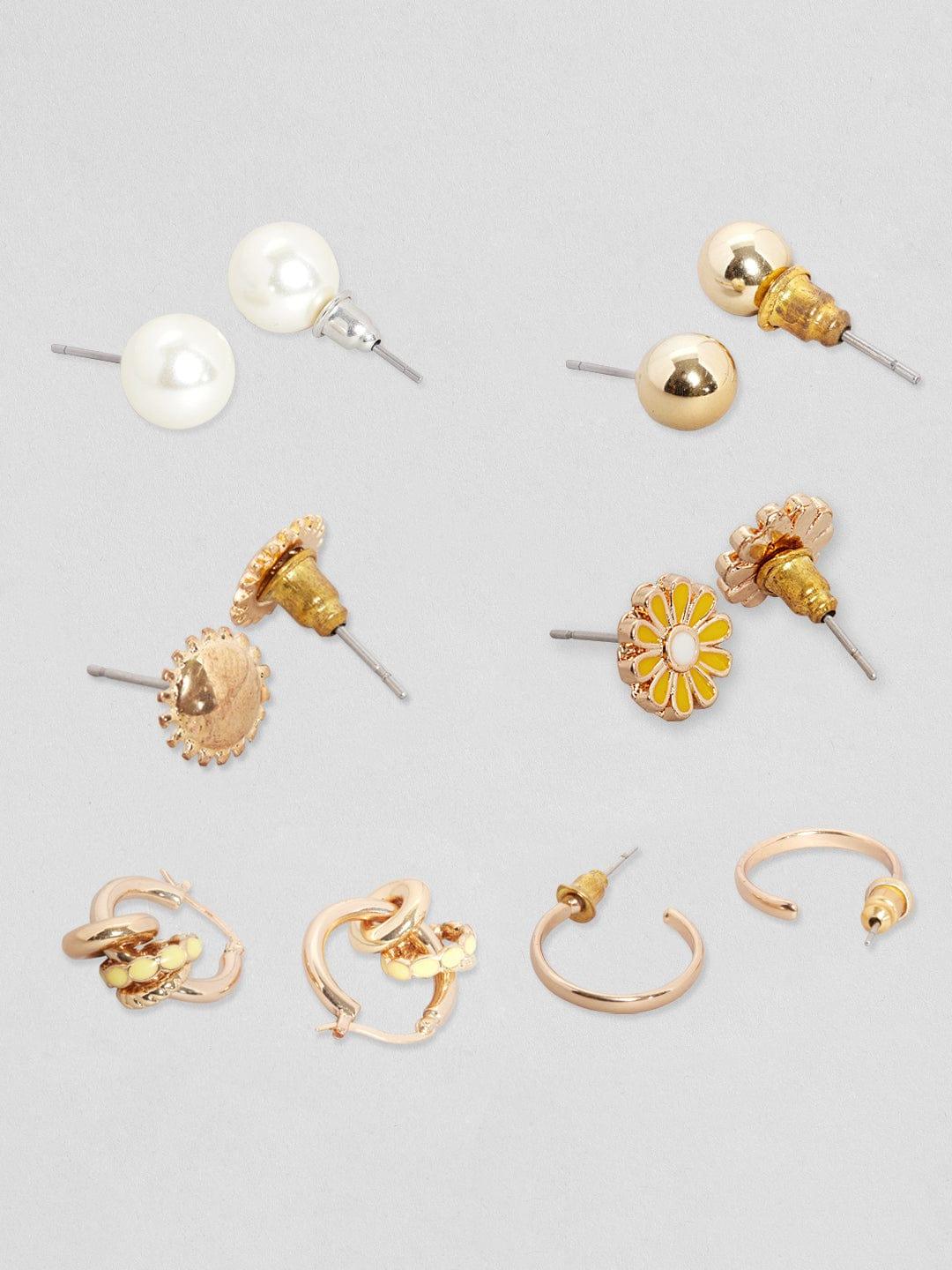 Rubans Voguish Gold-Toned Set Of 6 Gold Plated Classic Studs Earrings - Indiakreations