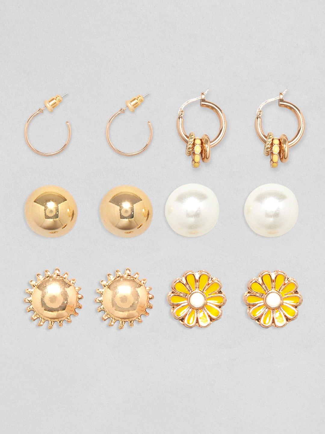 Rubans Voguish Gold-Toned Set Of 6 Gold Plated Classic Studs Earrings - Indiakreations