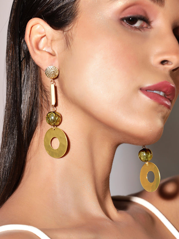 Rubans Voguish Western Drop Earrings With Olive Green And Wooden Beads - Indiakreations