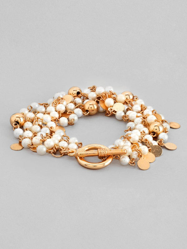 Rubans Voguish Women Gold-Toned White Tasselled Gold-Plated Multistrand Bracelet - Indiakreations