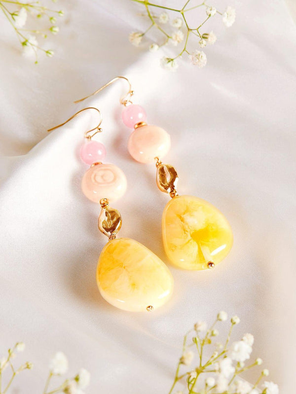 Rubans Voguish Women Western With Yellow And Pink Beads Drop Earrings - Indiakreations