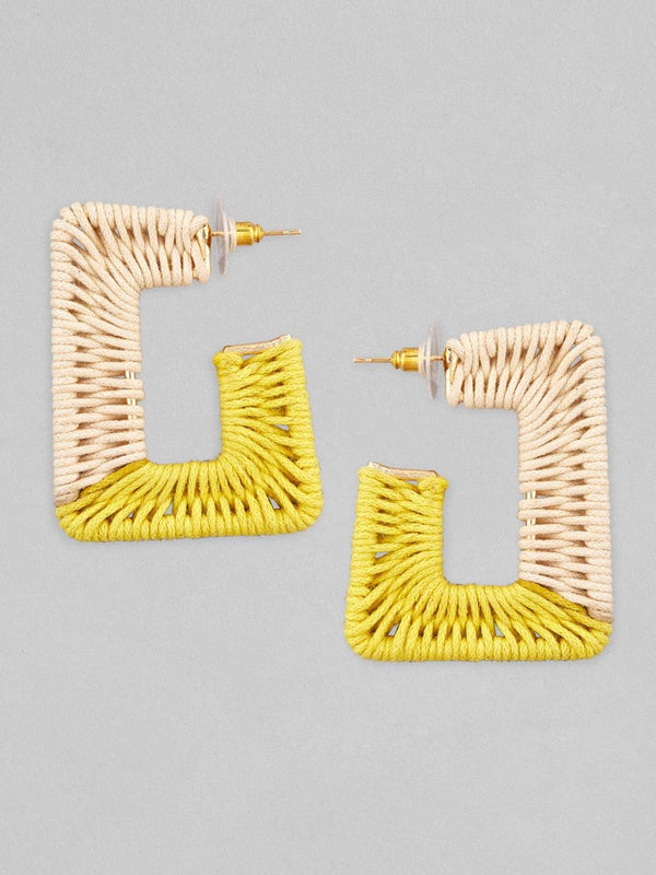 Rubans Voguish Women Yellow Beige Geometric Post-Back Hoop Earrings - Indiakreations