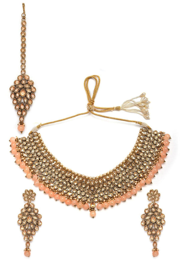 Rubans Women Gold-Plated Orange Stone -Studded Jewellery Set - Indiakreations