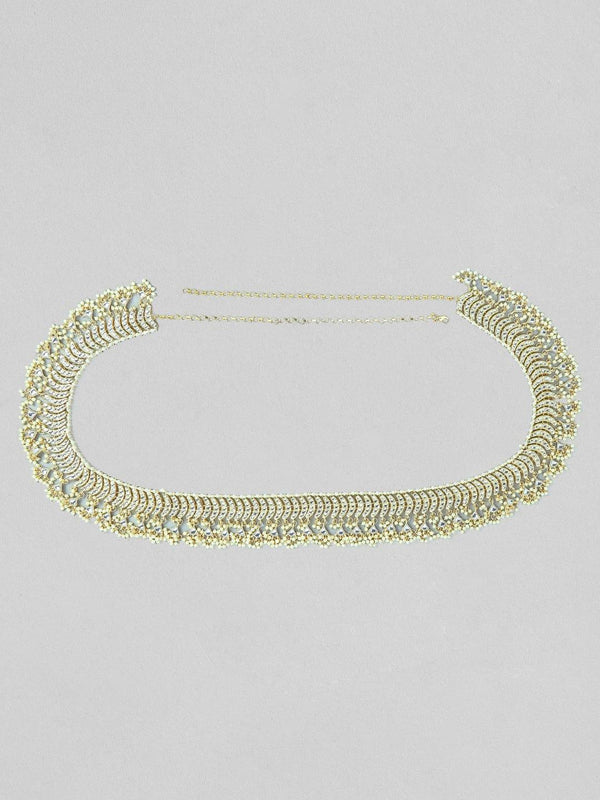 Rubans Women Gold-Plated White AD Studded & Pearl Beaded Waist Chain - Indiakreations