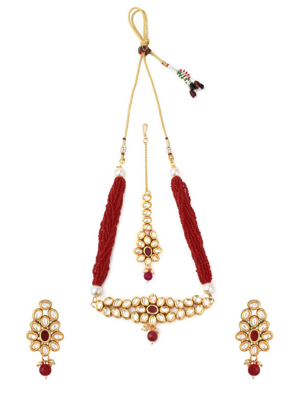 Rubans Women Gold-Plated White Red Kundan Embellished Handcrafted Statement Jewellery Set - Indiakreations