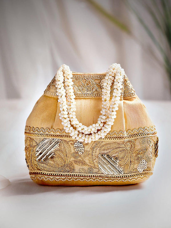 Rubans Women Gold-Toned Embroidered Potli Bag. - Indiakreations