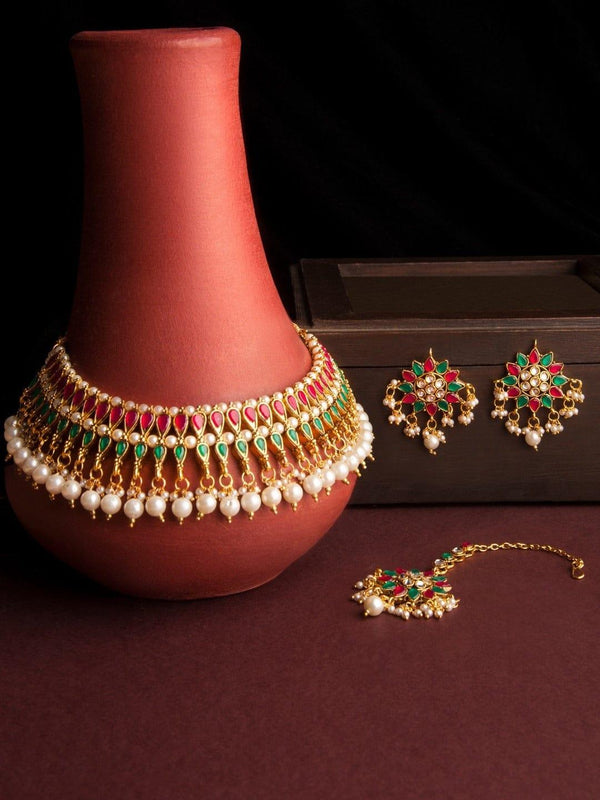Rubans Women Gold-Toned Handcrafted Kundan Necklace Set - Indiakreations