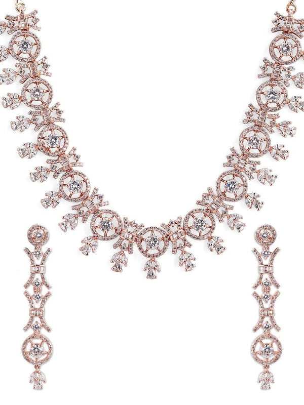 Rubans Women Rose Gold Plated American Diamond Jewellery Set. - Indiakreations