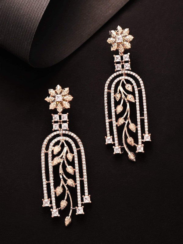 Rubans Zircon Studded Handcrafted Rose Gold Plated Drop Earrings