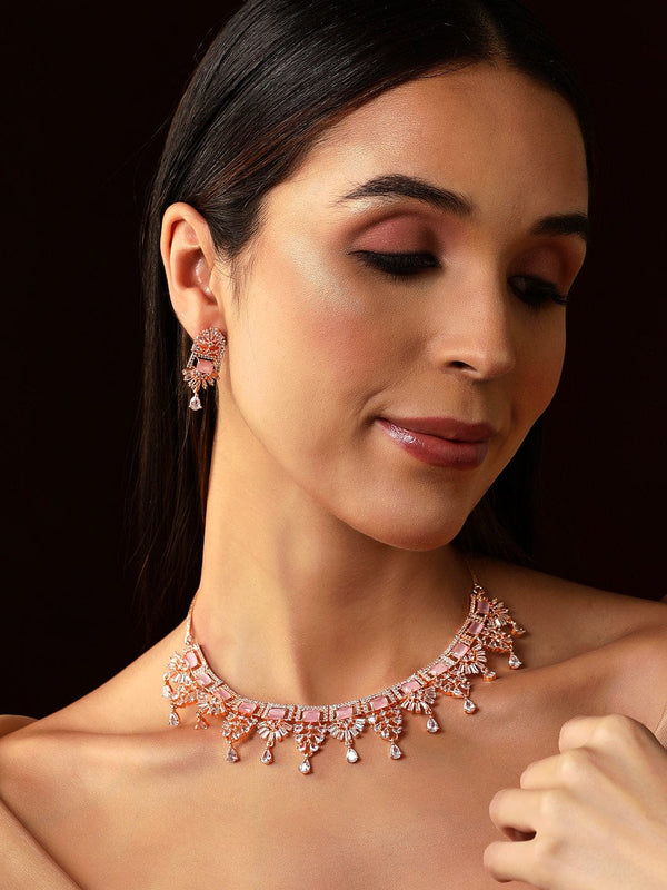 Rubans Zircon Studded Handcrafted Rose Gold Plated Necklace Set