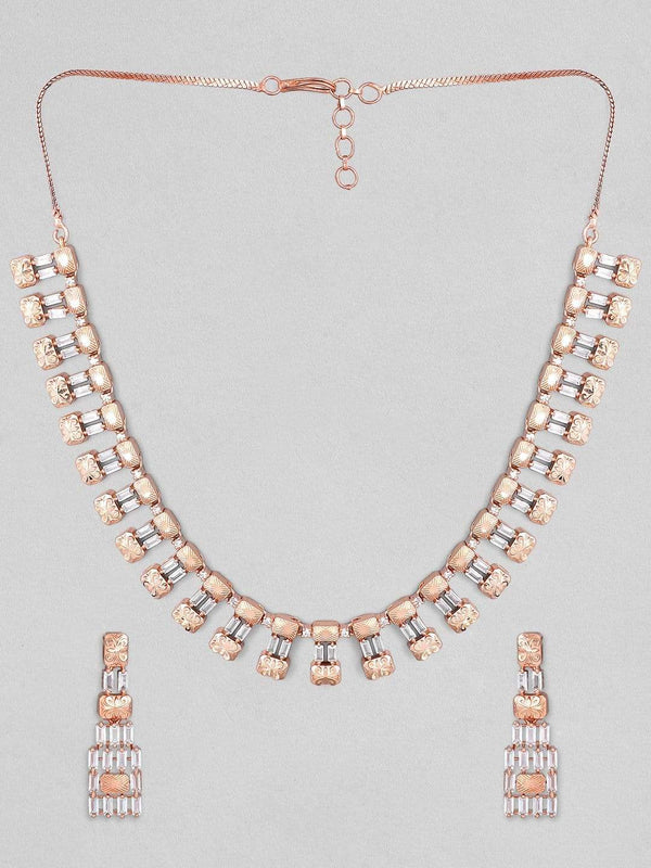 Rubans Zircon Studded Handcrafted Rose Gold Plated Statement Necklace Set