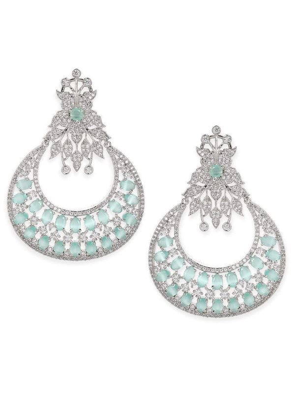 Rubans Zircon Studded Handcrafted Silver Plated Floral Statement Chandbali Earrings