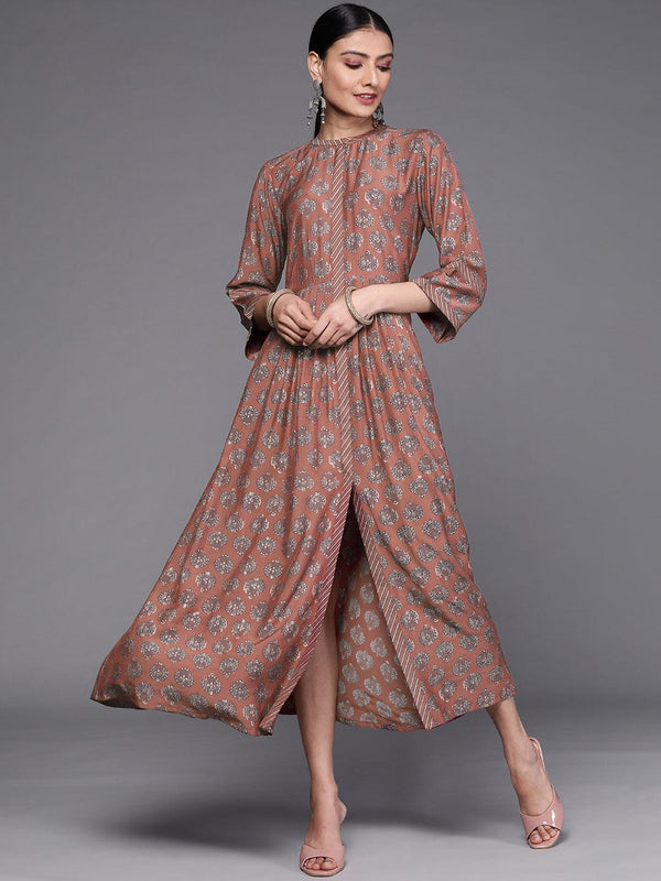 Rust Printed Silk Dress