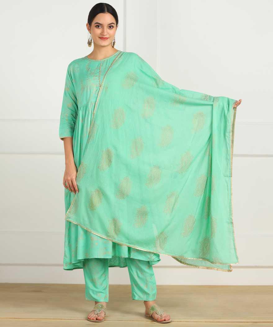 Women's Kurta and Pant Set Cotton Poly Silk 3pc - NOZ2TOZ - Indiakreations