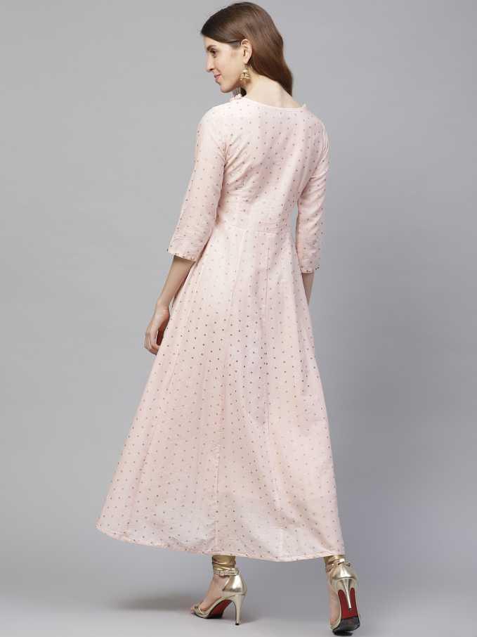 Women Peach & Gold Anarkali Kurta by Ishin (1pc) - Indiakreations