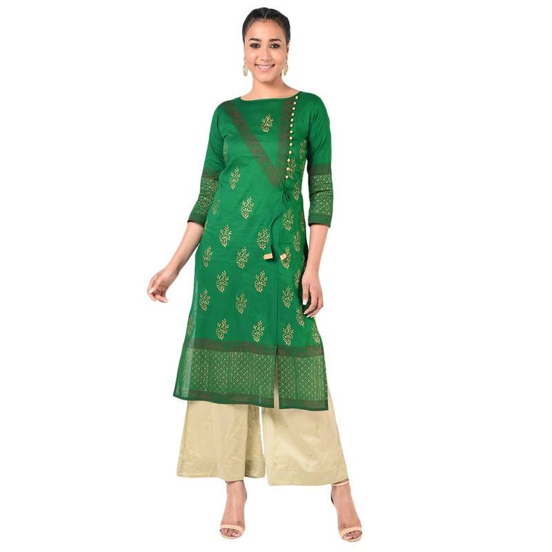 Women's Gold Print Straight Kurta - Aniyah