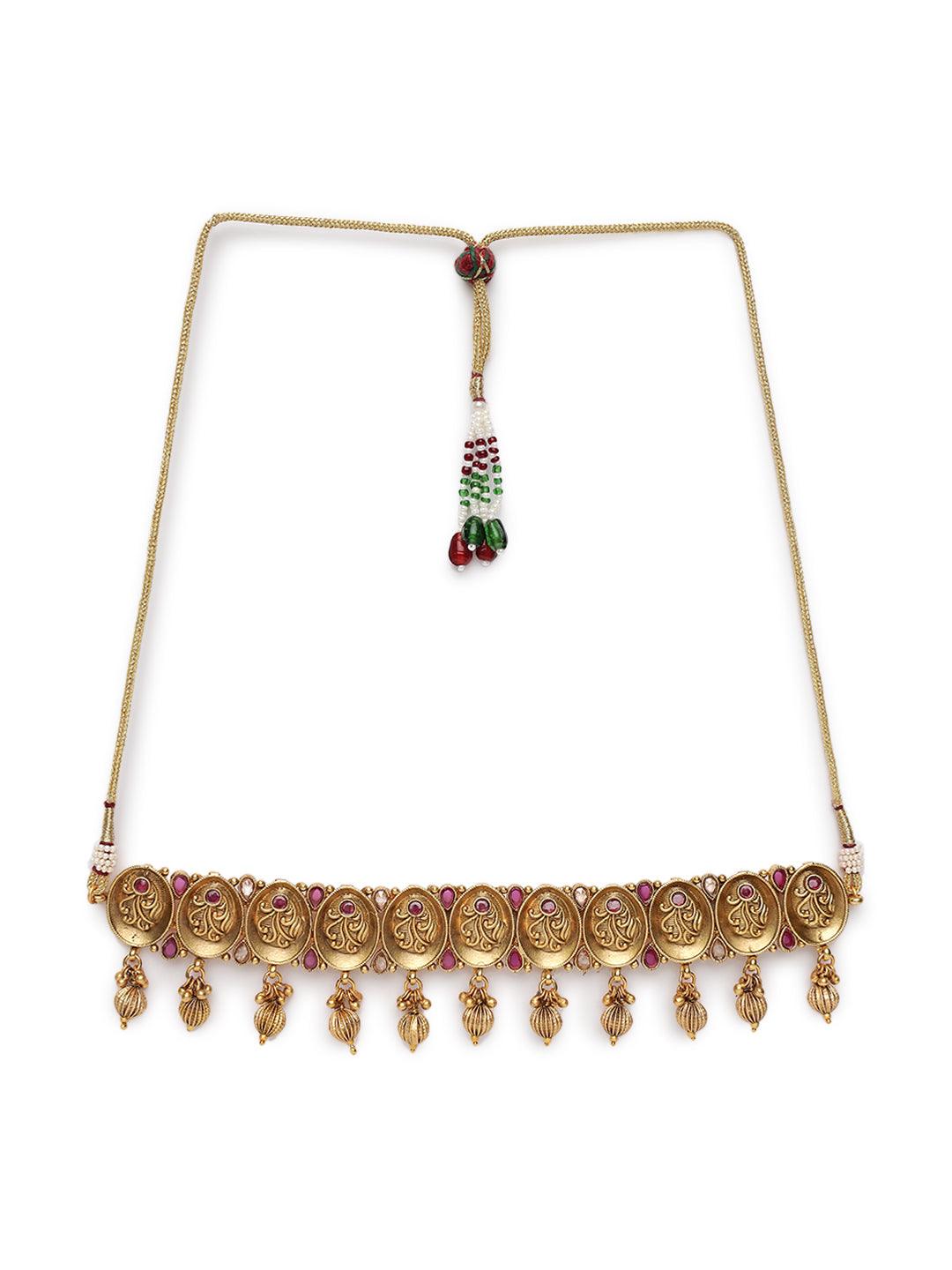 Women's Gold-Plated Emarald Floral Antique Chokers Jewellery Set - Jazz and Sizzle - Indiakreations