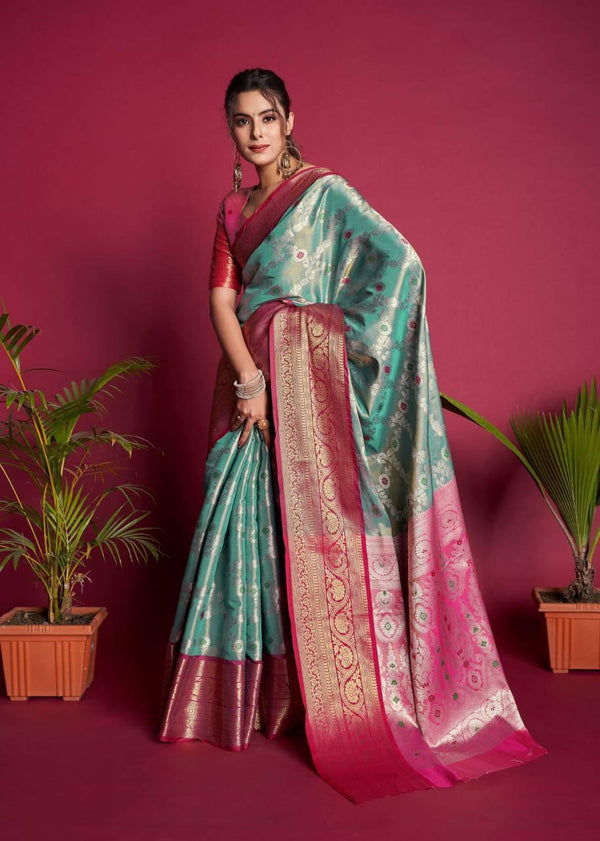 Pink Kanjivaram Silk Saree - Indiakreations