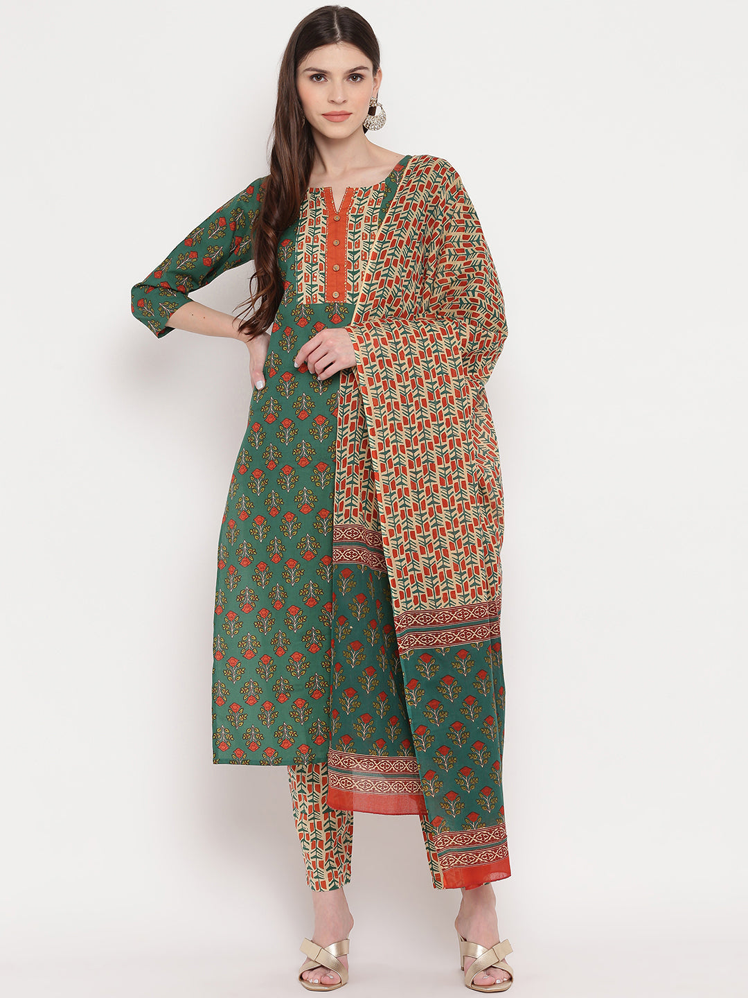 Women's Green Kurta With Pants & Dupatta By Vbuyz (3 Pc Set)