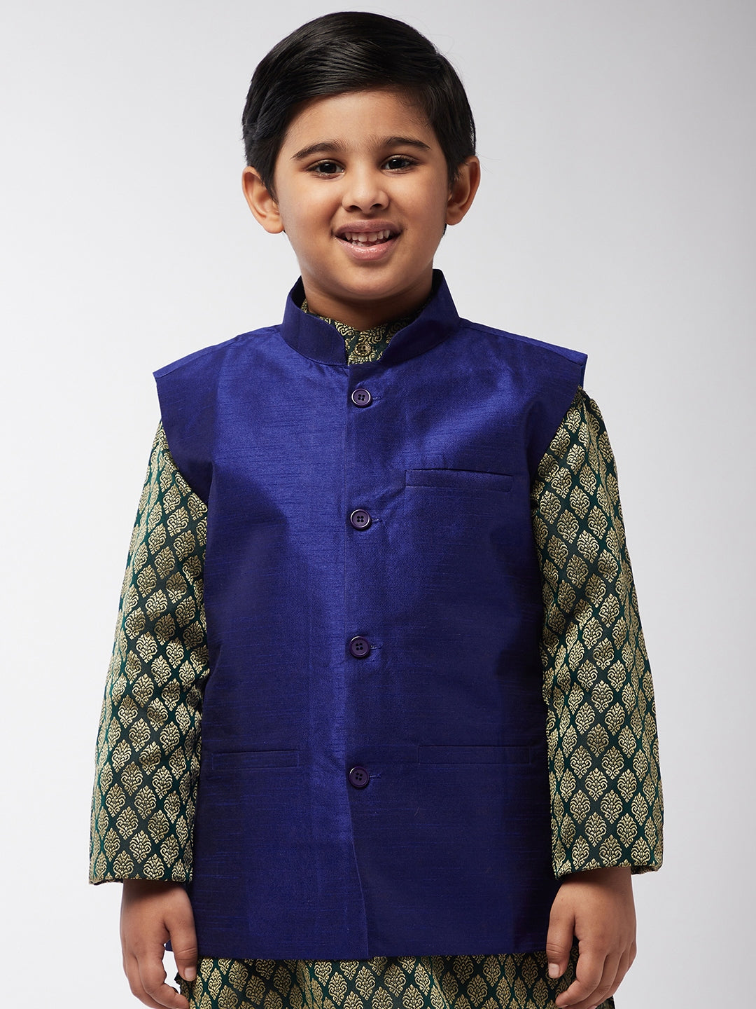 Kid's Silk Blend Royal Blue ONLY Nehrujacket - Sojanya KID