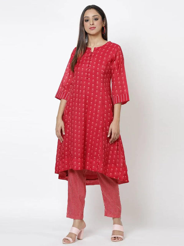 Women's Pink Printed Kurta With Pant (Set of 2) - BIBA - Indiakreations