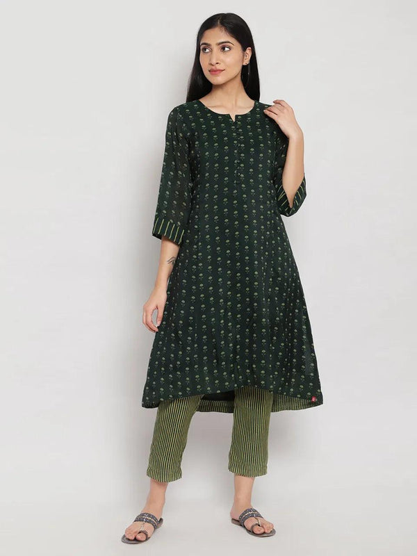 Women's Green Printed Kurta With Pant (Set of 2) - BIBA - Indiakreations