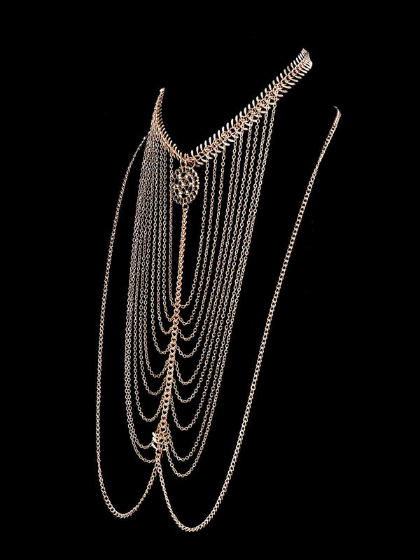 Women's Stunning Gold Textured Body Chain - Odette