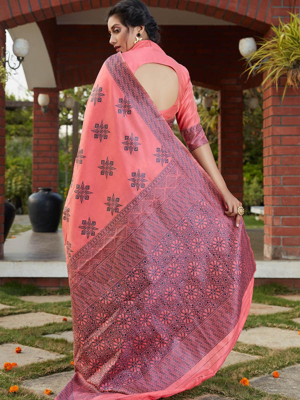 Women's Stunning Woven Dark Pink Banarasi Silk Saree - Odette