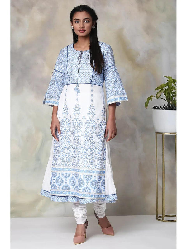 Women's White Printed Kurta With Inner (Set of 2) - BIBA - Indiakreations