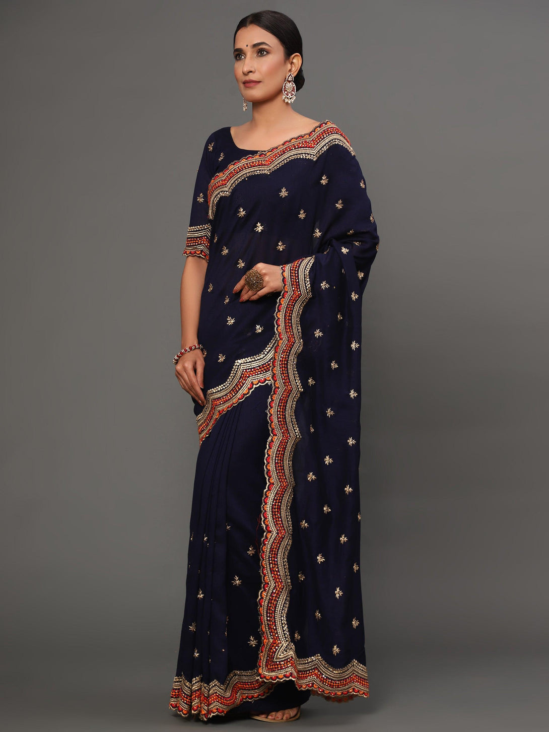 Women's Blue Color Beautiful Ethnic Wear embroidered work Saree - AAISHREE - Indiakreations