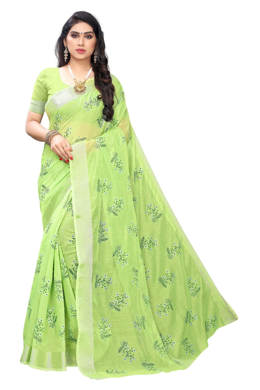 Women's Vamika Green Chanderi Designer Saree Simple Green - Vamika - Indiakreations