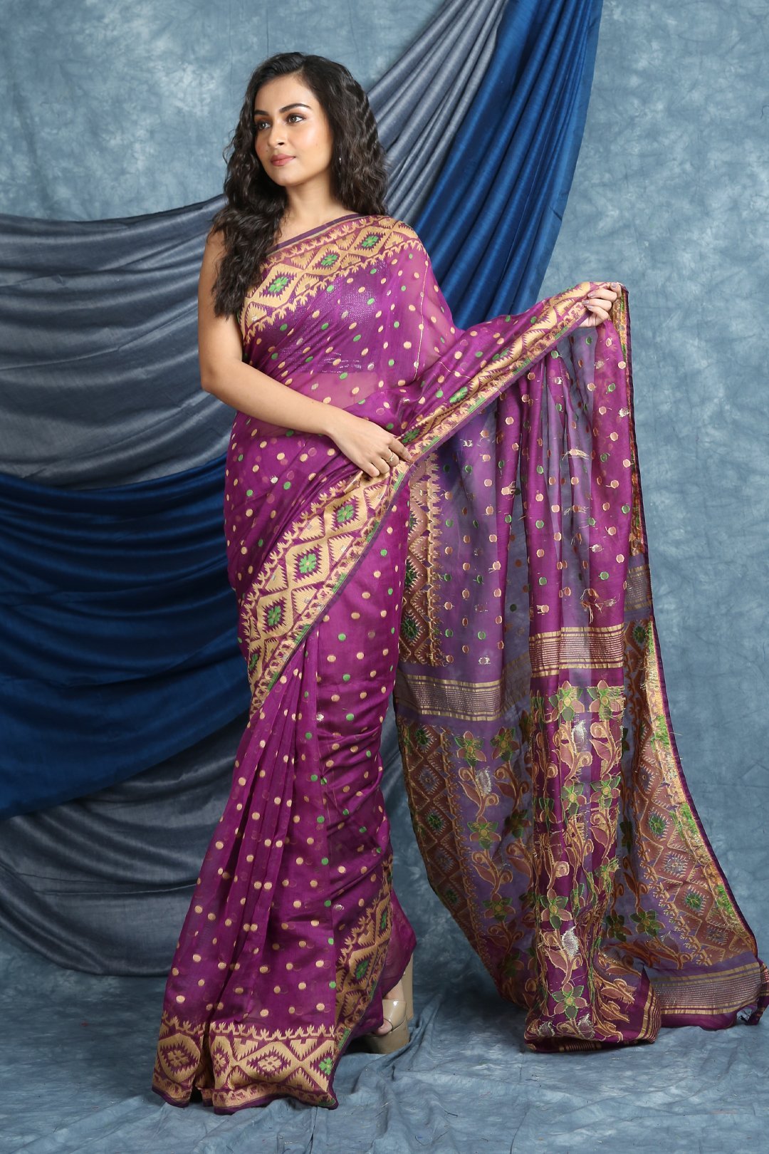 Women's Allover Buta Weaving Jamdani Saree - Arhi