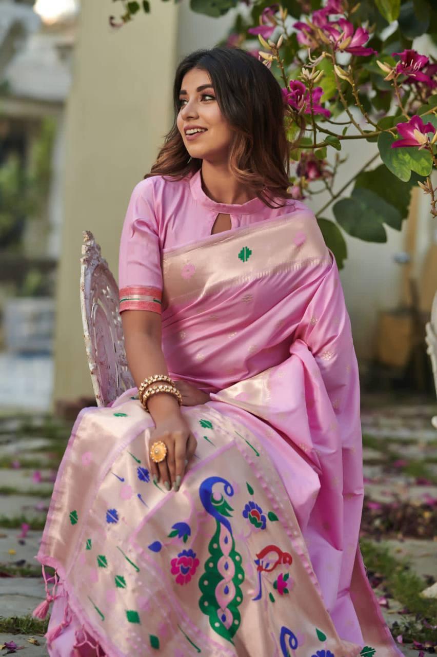 Taffy Pink Banarasi Silk Saree - Indiakreations