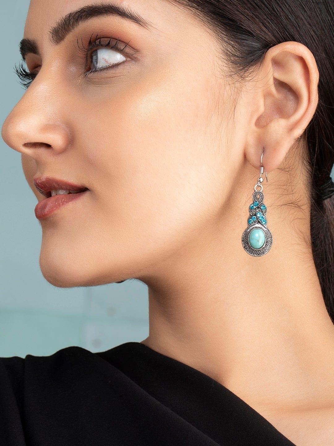Tokyo Talkies X Rubans Gold Toned Blue Studded Handcrafted Set of 2 Earrings - Indiakreations