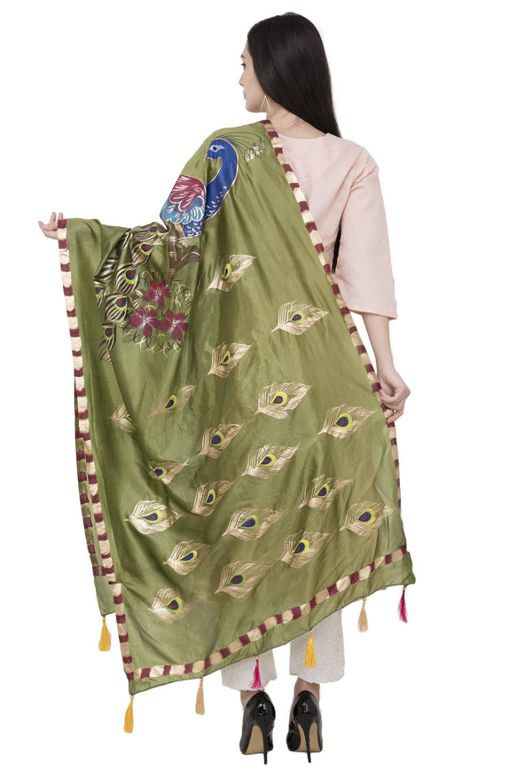 A R Silk Silk Peacock Multi Fancy Dupatta Color Mehendi Green Dupatta or Chunni