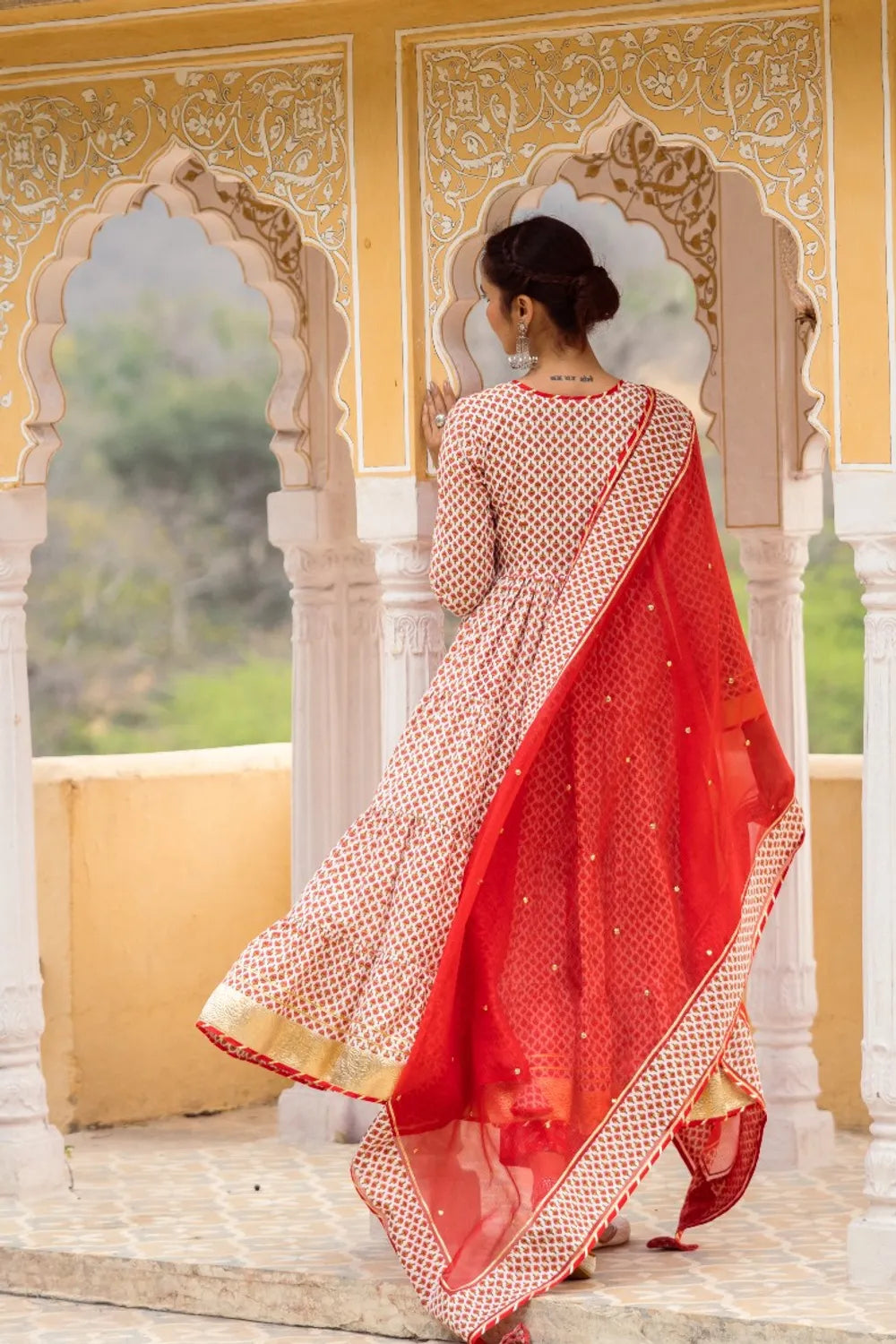 Red tier Anarkali Set - Indiakreations