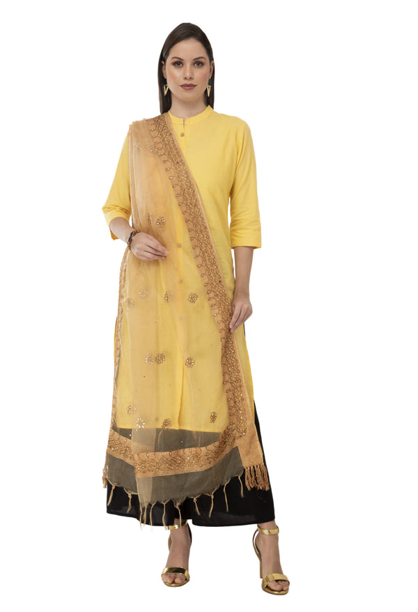 Women's Orgenza Nug Embroidery Golden Dupatta & Chunni Mfd0001 - Moeza