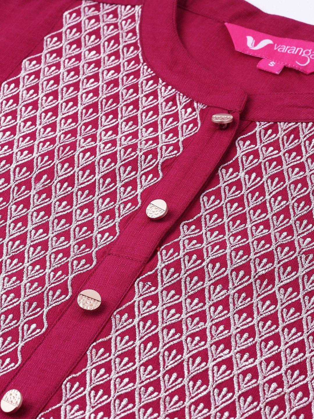 Women Pink & Silver-Toned Embroidered Straight Kurta - Indiakreations