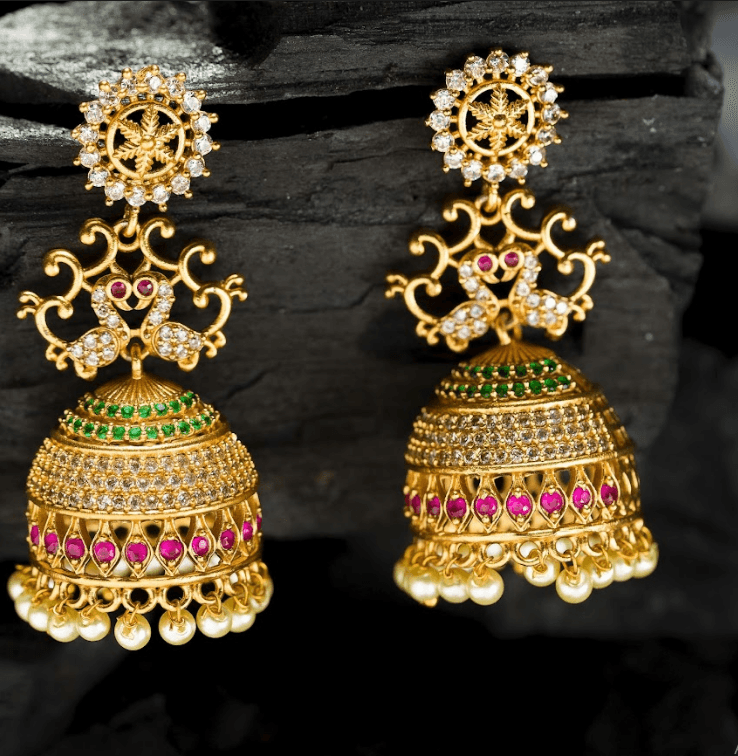 Women's Gold Plated Contemporary Stone Jumki Earrings - Alankara - Indiakreations