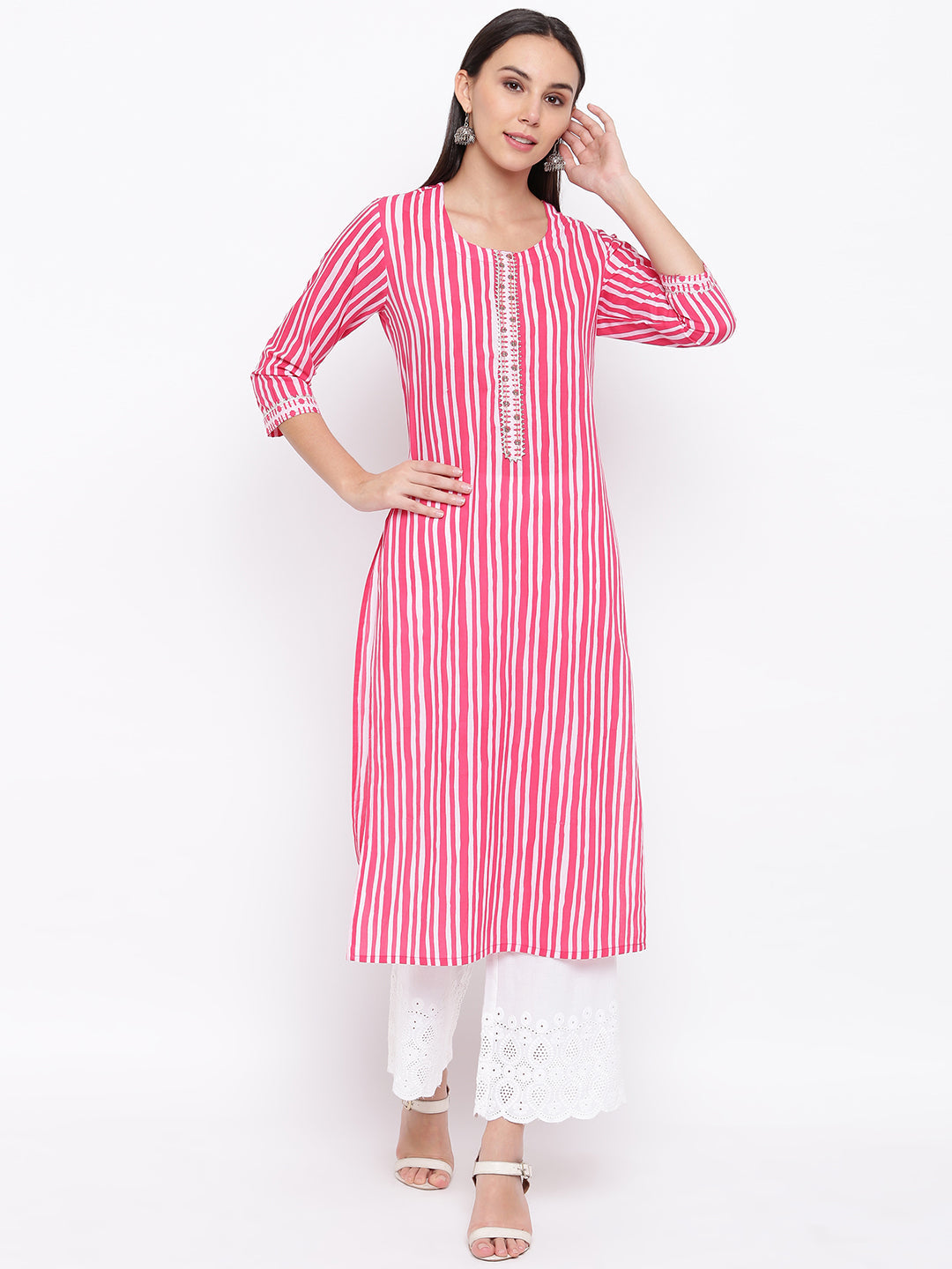 Women's Pink Cotton Kurti By Vbuyz (1Pc)