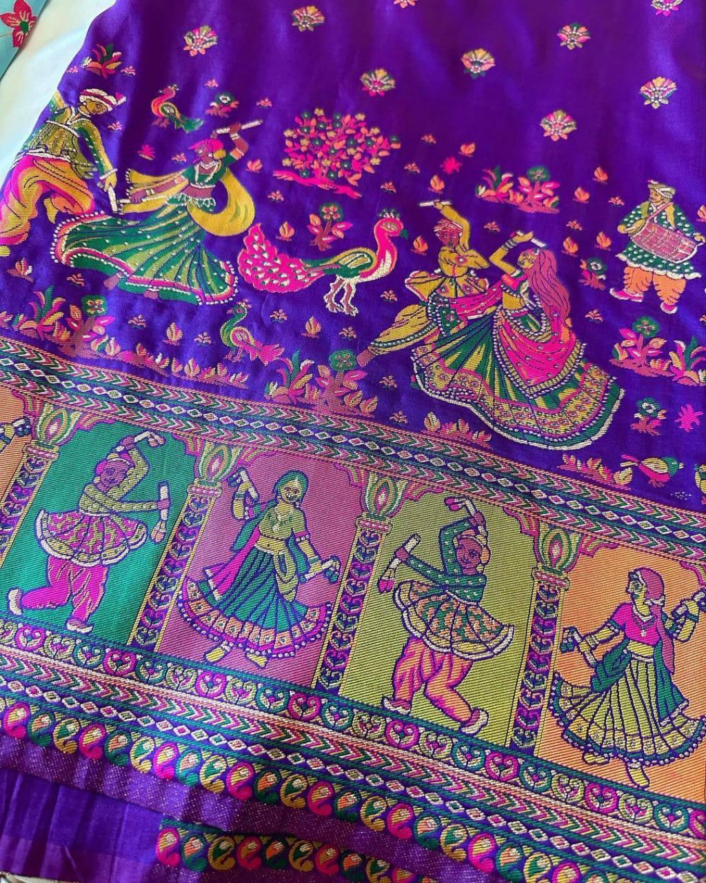 Violet Kashmiri Pashmina Silk Saree - Indiakreations