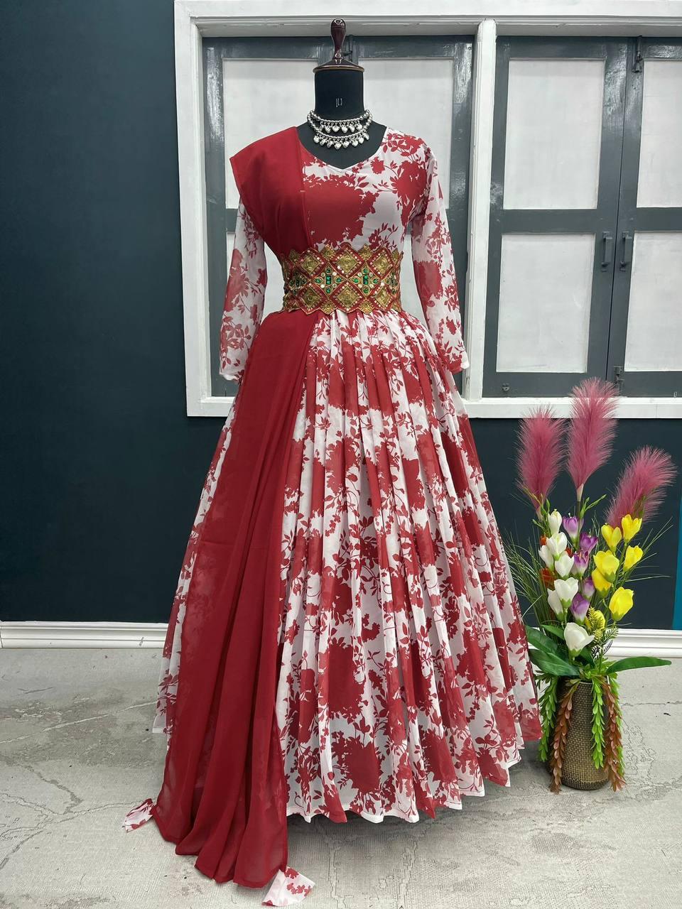 Red Georgette Embroidery Salwar Suit with Dupatta - Indiakreations